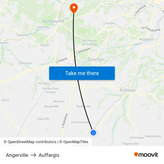 Angerville to Auffargis map