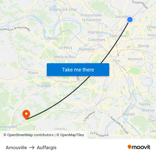 Arnouville to Auffargis map