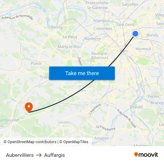 Aubervilliers to Auffargis map