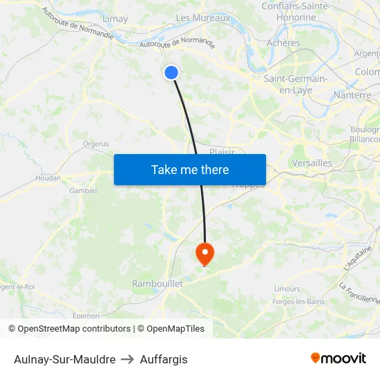 Aulnay-Sur-Mauldre to Auffargis map
