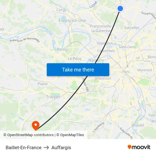 Baillet-En-France to Auffargis map