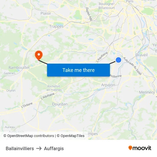 Ballainvilliers to Auffargis map