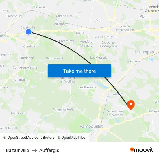 Bazainville to Auffargis map