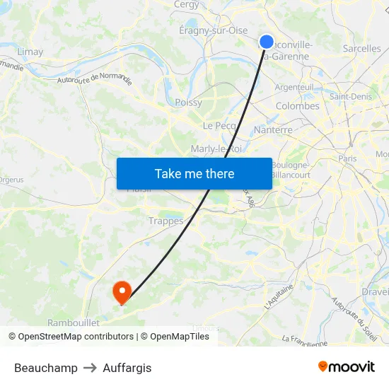 Beauchamp to Auffargis map