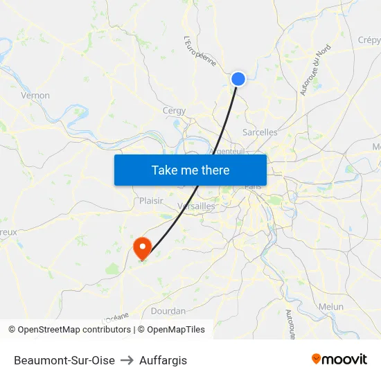 Beaumont-Sur-Oise to Auffargis map
