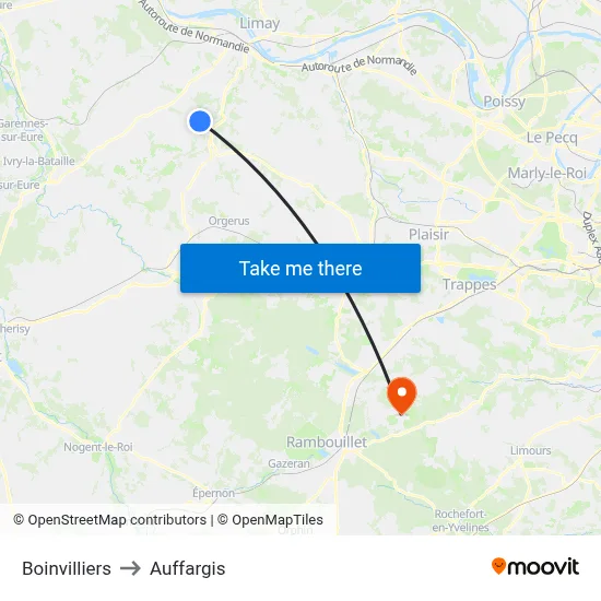 Boinvilliers to Auffargis map