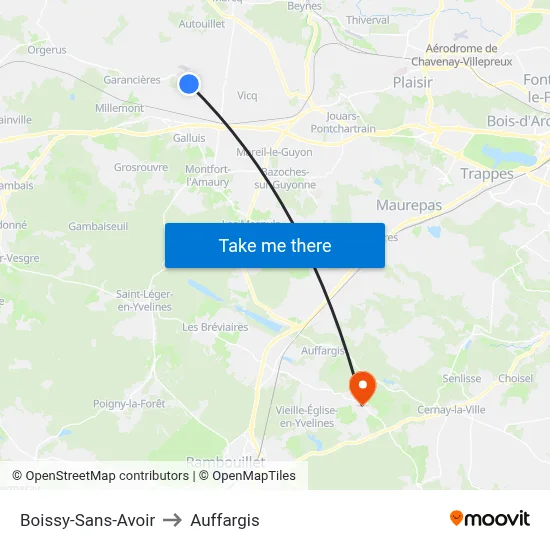 Boissy-Sans-Avoir to Auffargis map