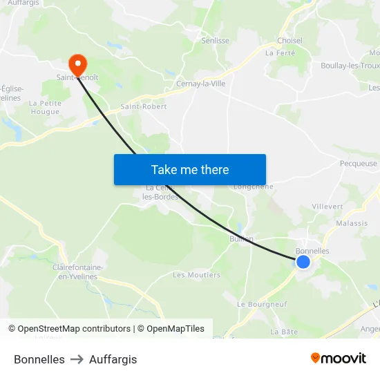 Bonnelles to Auffargis map