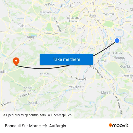 Bonneuil-Sur-Marne to Auffargis map
