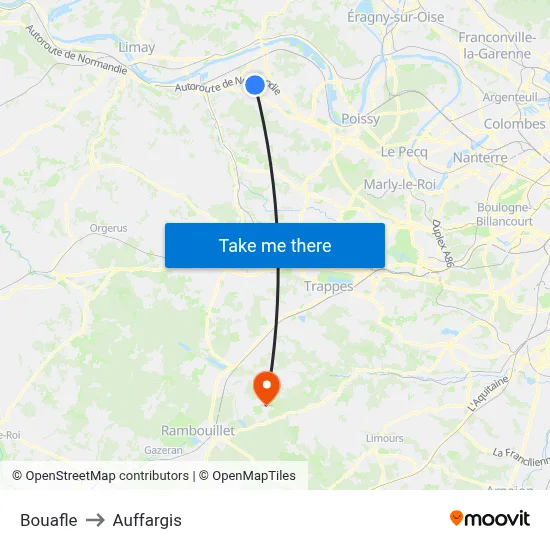 Bouafle to Auffargis map