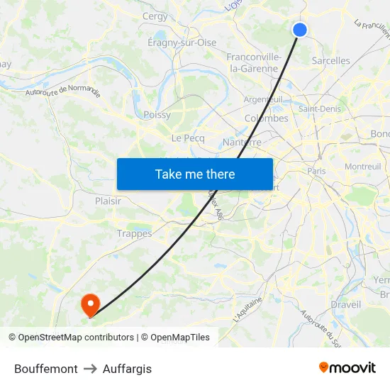 Bouffemont to Auffargis map