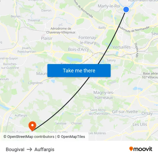 Bougival to Auffargis map