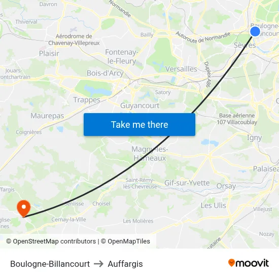Boulogne-Billancourt to Auffargis map