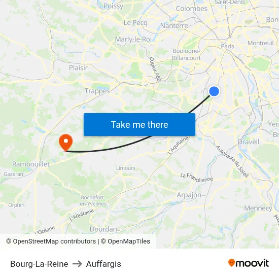 Bourg-La-Reine to Auffargis map