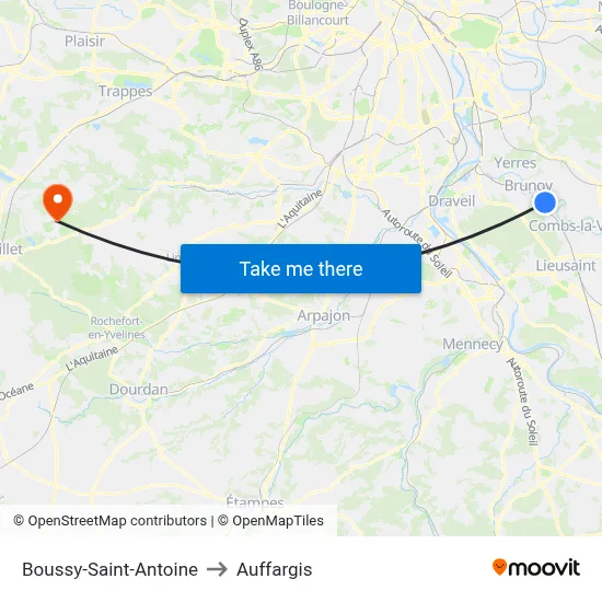 Boussy-Saint-Antoine to Auffargis map