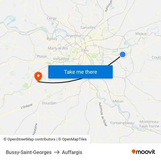 Bussy-Saint-Georges to Auffargis map