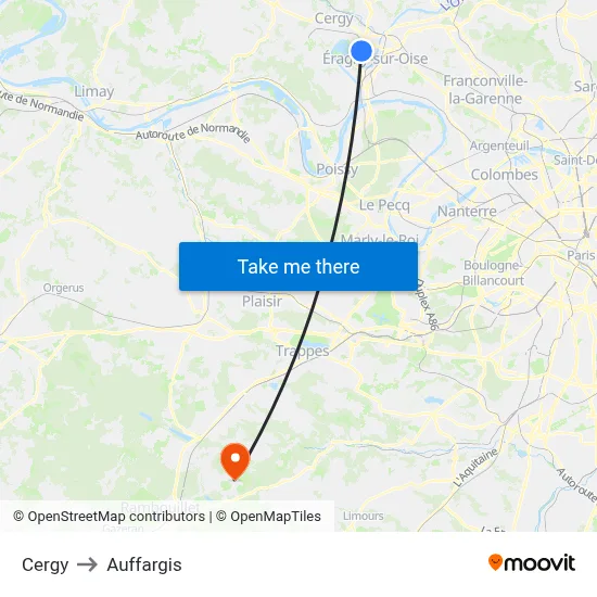 Cergy to Auffargis map