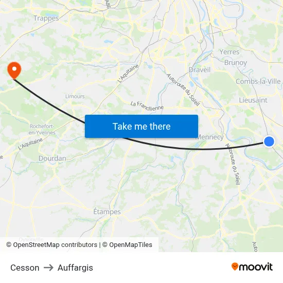 Cesson to Auffargis map