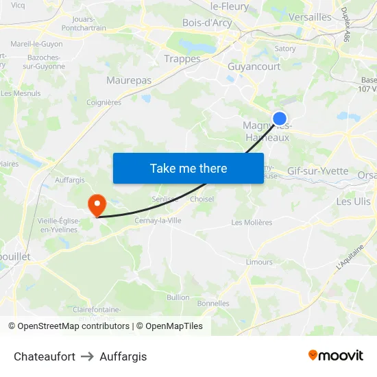 Chateaufort to Auffargis map