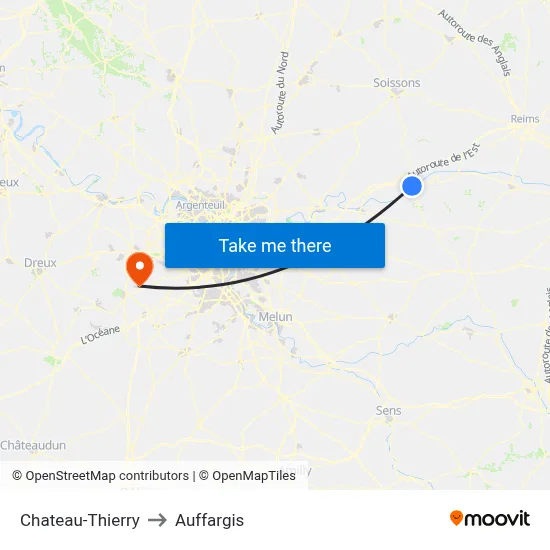 Chateau-Thierry to Auffargis map
