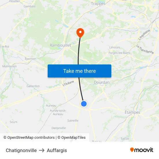 Chatignonville to Auffargis map