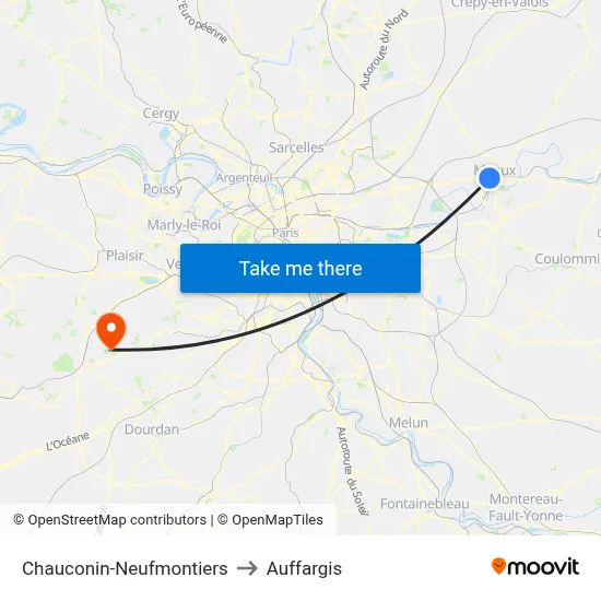 Chauconin-Neufmontiers to Auffargis map