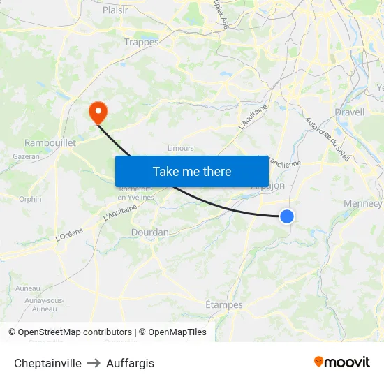 Cheptainville to Auffargis map