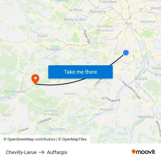 Chevilly-Larue to Auffargis map