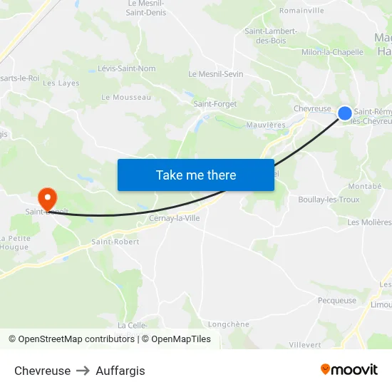 Chevreuse to Auffargis map