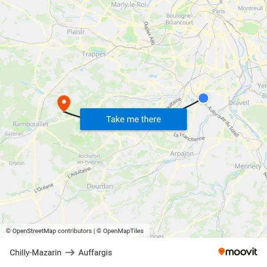 Chilly-Mazarin to Auffargis map