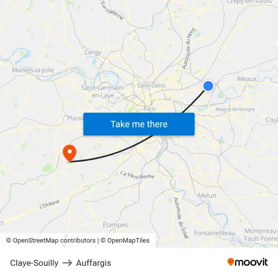 Claye-Souilly to Auffargis map