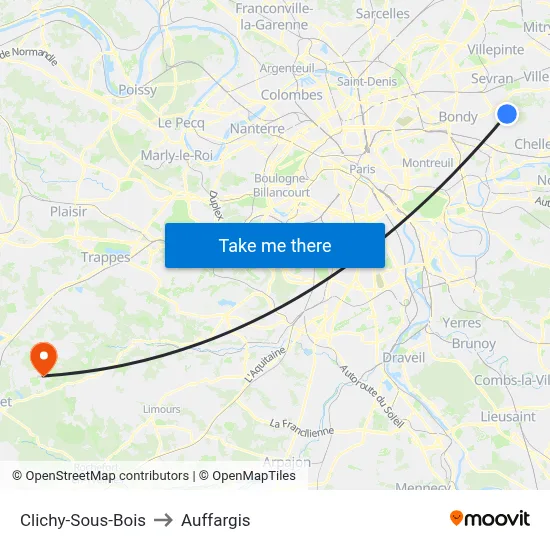Clichy-Sous-Bois to Auffargis map