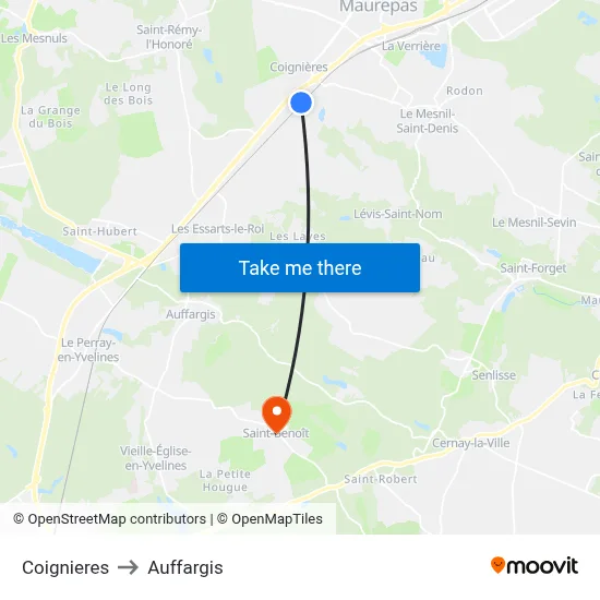 Coignieres to Auffargis map