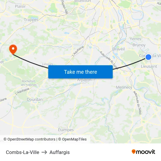 Combs-La-Ville to Auffargis map