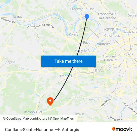 Conflans-Sainte-Honorine to Auffargis map
