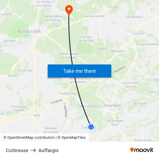 Corbreuse to Auffargis map