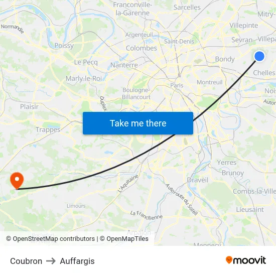 Coubron to Auffargis map