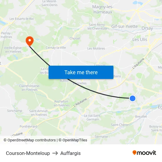 Courson-Monteloup to Auffargis map