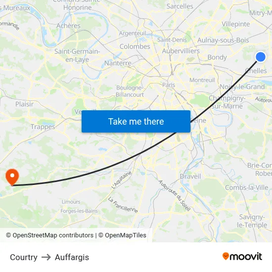 Courtry to Auffargis map