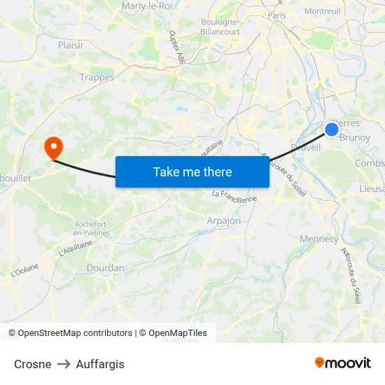 Crosne to Auffargis map