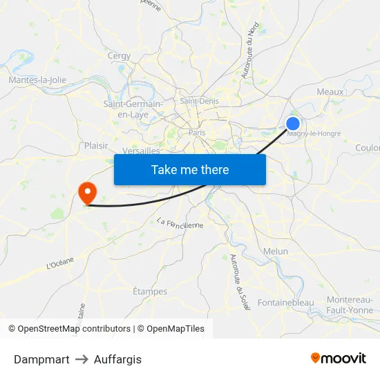 Dampmart to Auffargis map