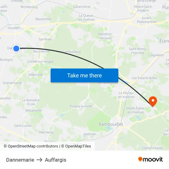 Dannemarie to Auffargis map