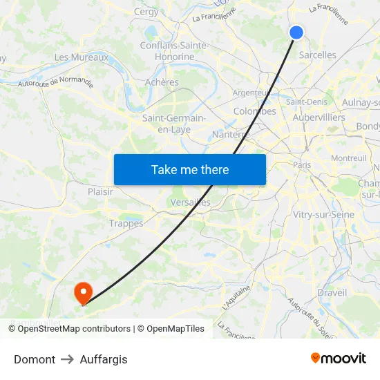 Domont to Auffargis map