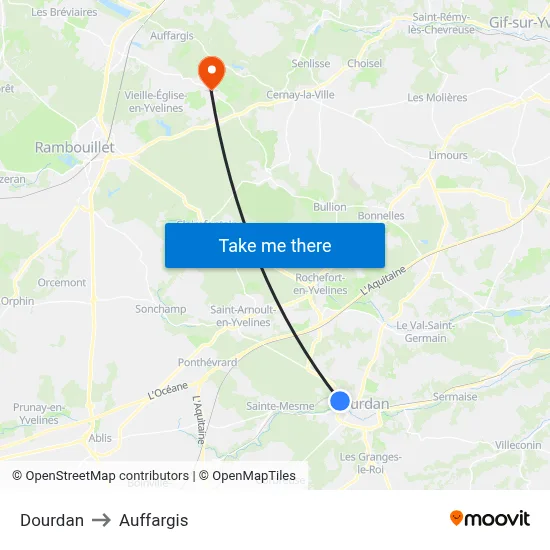 Dourdan to Auffargis map