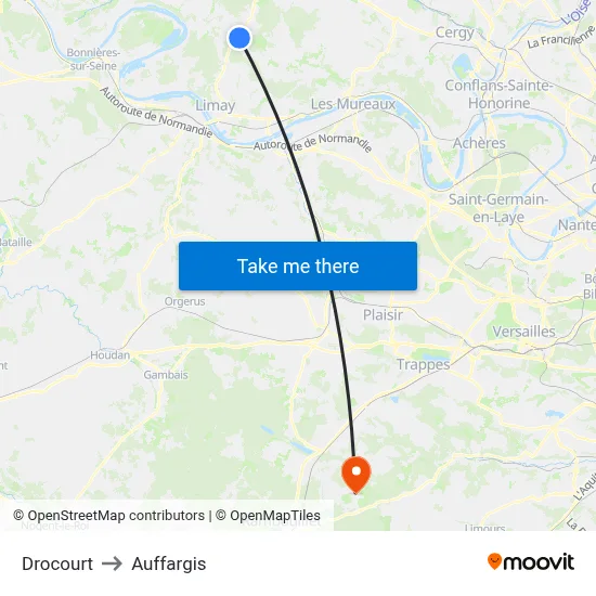 Drocourt to Auffargis map