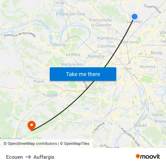 Ecouen to Auffargis map