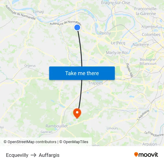 Ecquevilly to Auffargis map