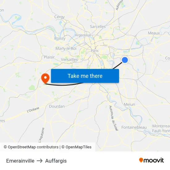 Emerainville to Auffargis map
