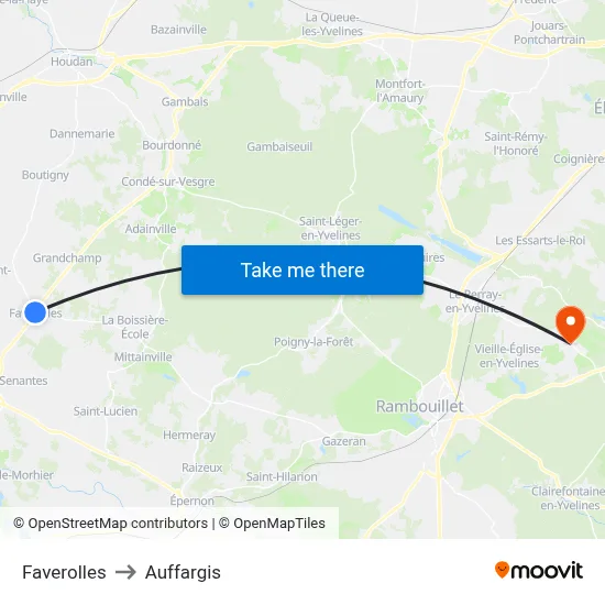 Faverolles to Auffargis map