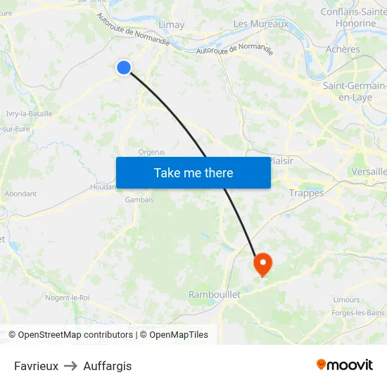 Favrieux to Auffargis map